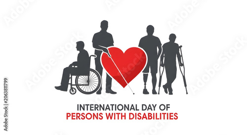 International day of persons with disabilities silhouette graphic with red heart