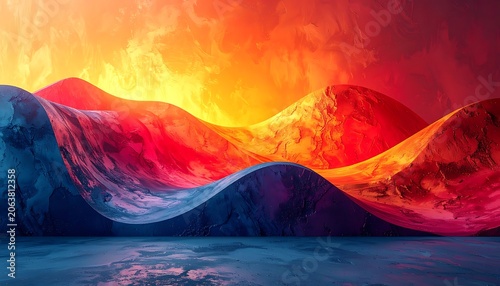 Vibrant colorful mountain range landscape sunset.
