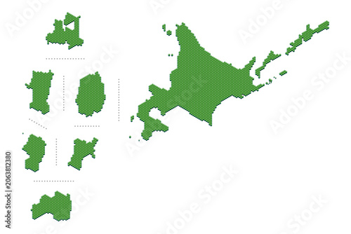 Fotografía ハニカム構造状の北海道・東北地方の地図セット