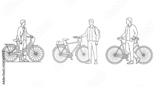 Person Standing With Bicycle One Line Architectural Vector SVG