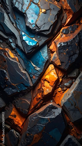 Vibrant colorful rock formation closeup.