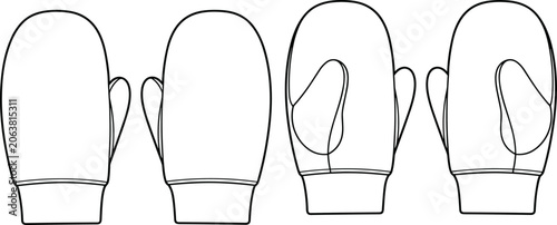 Photos Technical fashion flat sketch vector illustration of winter mittens template sho