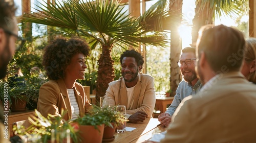 Business Meeting in a Tropical-themed Office