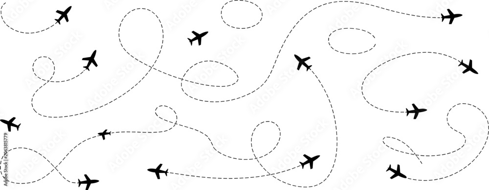 Fototapeta premium Air travel routes illustration with airplanes and flight paths