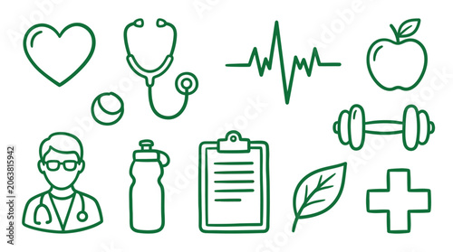Quadro su tela Collection of medical and health icons representing wellness, fitness, and healthcare services
