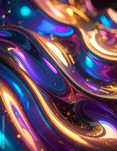 Vibrant Iridescent Swirling Liquid Pattern.
