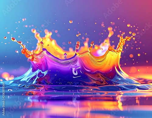 Vibrant Liquid Splash with Colorful Droplets.