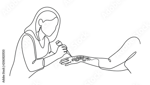 Continuous line drawing Tattoo artist inking a design.