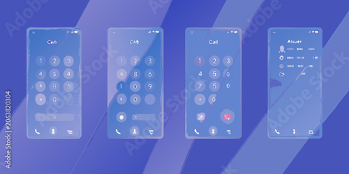 Smartphone Call Screen Interface Glassmorphism Style Digital Illustration