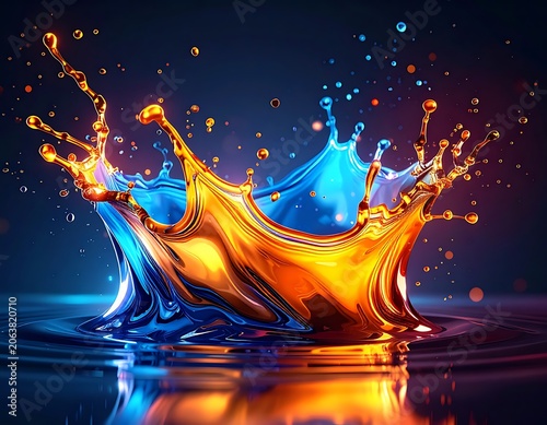 Vibrant Liquid Splash with Colorful Droplets.