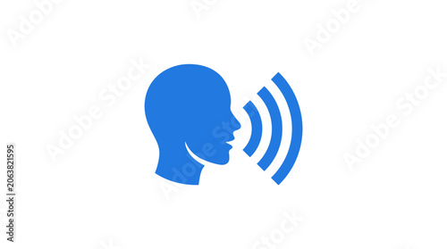 Schilderij op canvas Blue human head speaking sound waves.