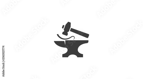 Fotografie Blacksmith tools on anvil icon.