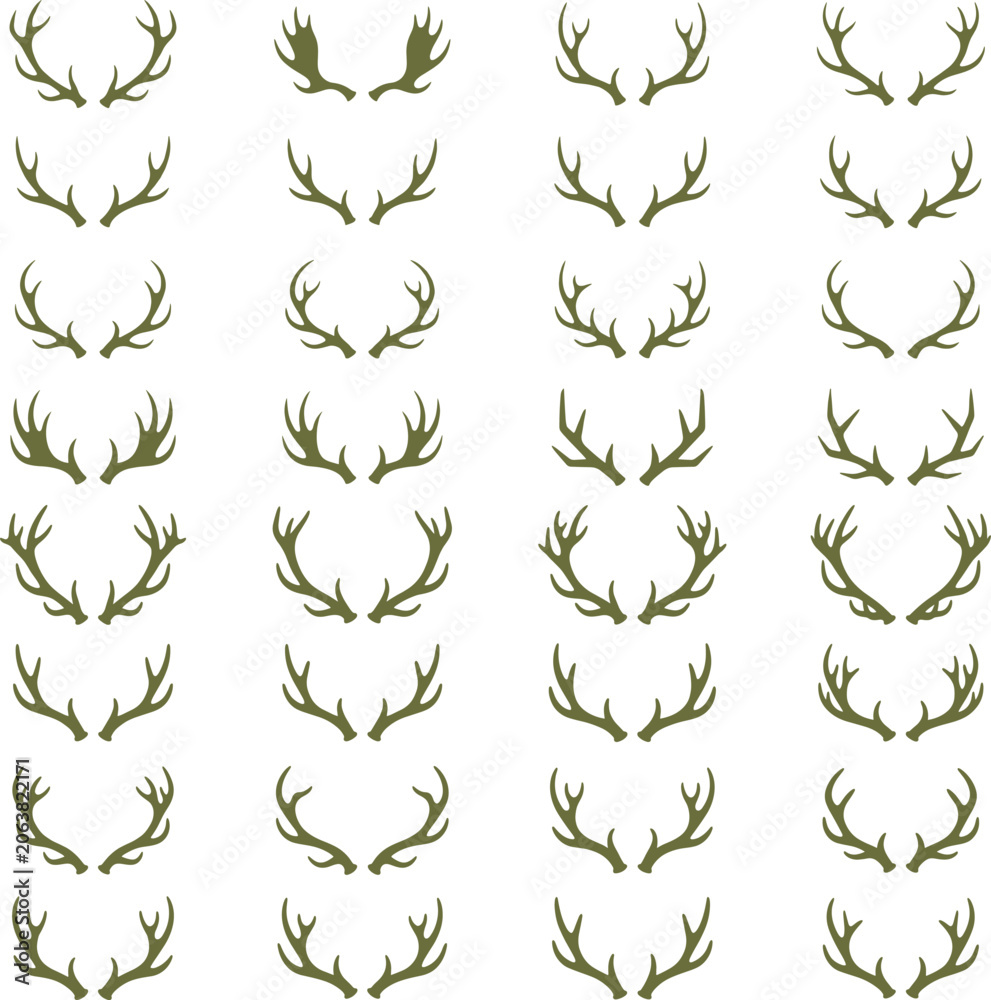 Fototapeta premium Deer Antler Silhouette Collection with Wildlife Hunting Rustic Nature and Woodland Decorative Elements