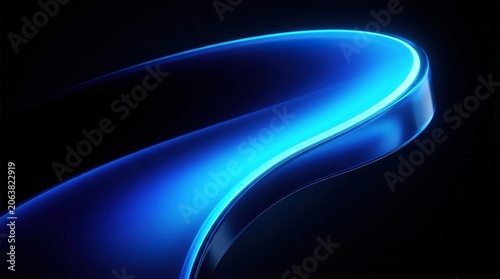 Futuristic glowing blue curved light ribbon on dark background