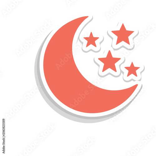 Red crescent moon and stars icon on transparent background
