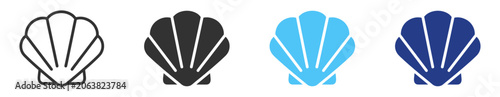 Photography Beach seashell icon set in outline and solid style with summer marine symbols on