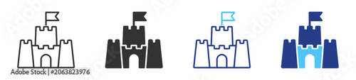 Photography Medieval castle icon set in outline and solid style with fortress and landmark s