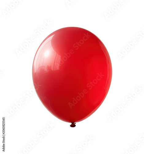 A single vibrant red balloon inflated to a round shape, featuring a glossy surface with a white light reflection, isolated on a solid black background