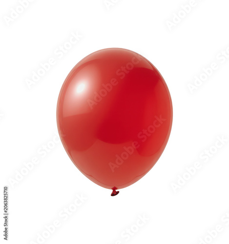 A single vibrant red balloon inflated to a round shape, featuring a glossy surface with a white light reflection, isolated on a solid black background