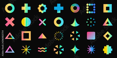 Geometric Shapes Collection Gradient Color Palette Vector Illustration