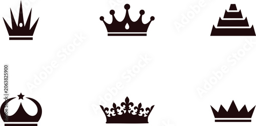 Vászonkép Collection of diverse black crown icons representing royalty and authority on a
