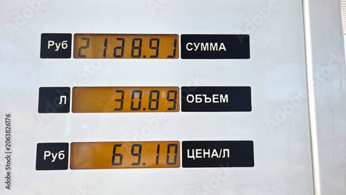 Fueling White Car with Red Nozzle at Gas Station Close Up