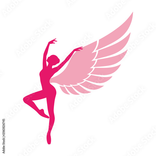 Fotografía Pink Silhouette of a Graceful Ballerina Dancer with Angel Wings Isolated on Whit