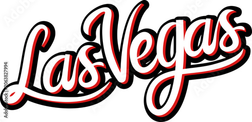 Photography Stylized script text 'Las Vegas' with red and black outline, representing the famous city