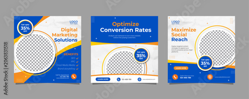 Digital marketing agency social media carousel post vector template set, Editable AI file