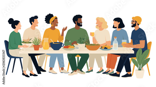 Group of people enjoying a communal meal together.