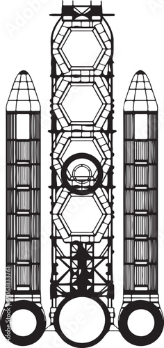 Space Launch Rocket Blueprint Wireframe Illustration Isolated on White Background