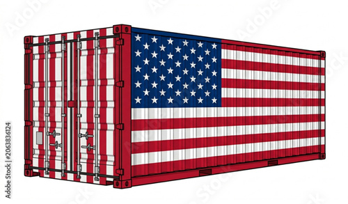 Photography United States Flag Shipping Container Isolated on White Background International