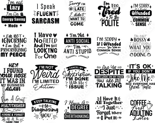 Canvastavla 20 Funny Sarcastic Quotes Typography Bundle Collection