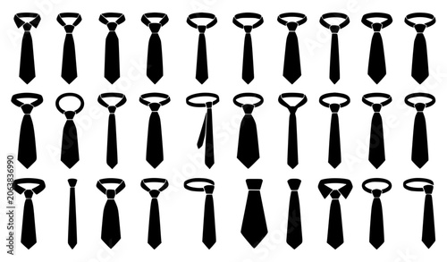 Tableau sur toile Formal Necktie Shapes Collection with Business Wear Silhouettes Isolated on Whit