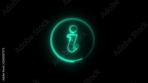 Neon information sign animation icon glowing help desk info web neon sign circle icon sign symbol with animation