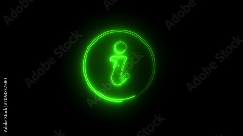 Neon information sign animation icon glowing help desk info web neon sign circle icon sign symbol with animation