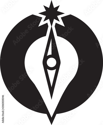 Compass style pin symbol with star design vector illustration.