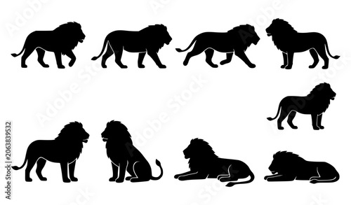 Canvas Print Lion Silhouette Walking Pose Minimal Wildlife Vector Set for Nature Design