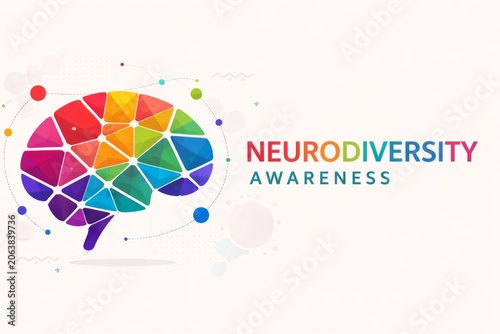 Neurodiversity brain concept with colorful geometric shapes, suitable for awareness campaigns
