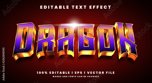 Editable dragon 3d text effects, golden colors.