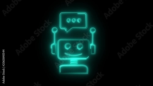 Futuristic animated neon robot chatbot icon for artificial intelligence and technology concepts of assistance for communication and support icon .
