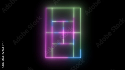 tennis court icon animation .futuristic digital icon video of a high-tech tennis court on black background
