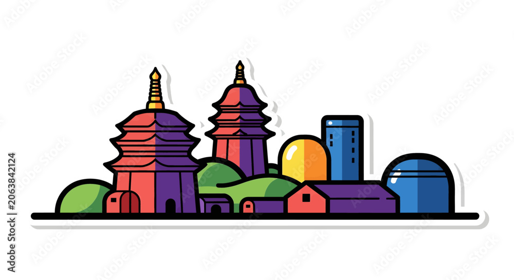 Fototapeta premium Colorful illustration of temple towers.