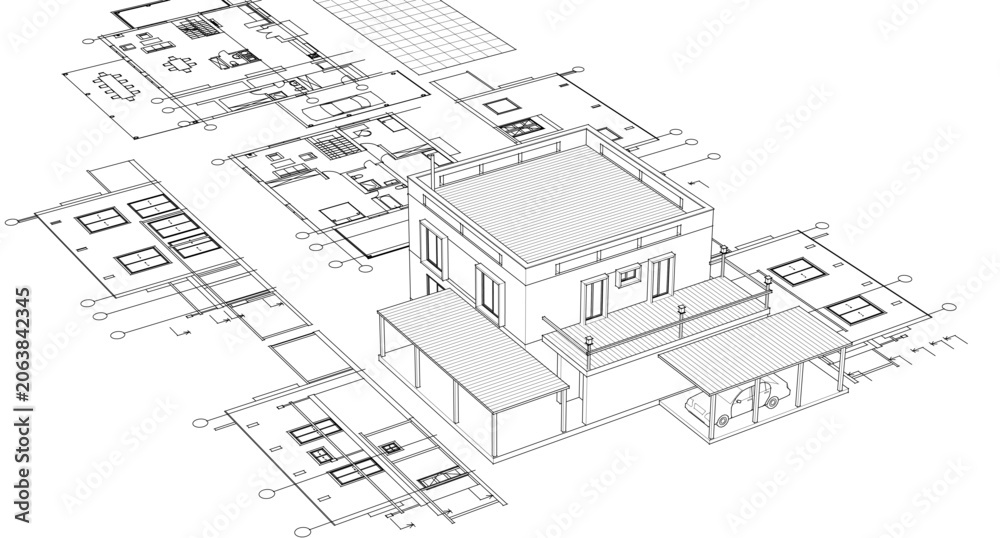 Fototapeta premium residential house architectural sketch 3d illustration