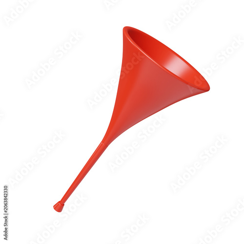 3D illustration of red vuvuzela stadium horn on blue background