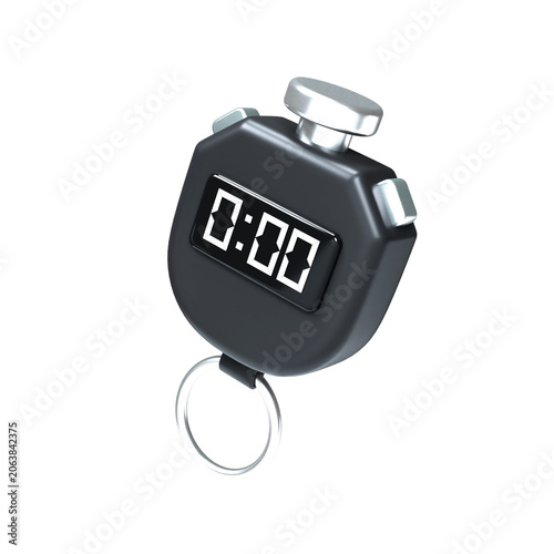 3D render digital stopwatch icon on blue background for sports timing
