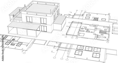 residential house architectural sketch 3d illustration