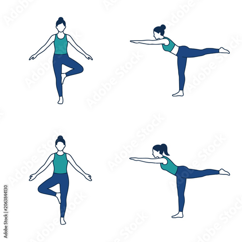 A woman practices various yoga poses for health and wellness