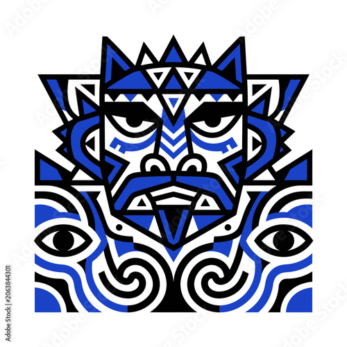 Bold graphic design of an abstract patterned face