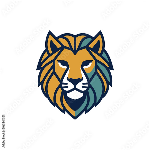 A powerful geometric lion head logo design with strong features